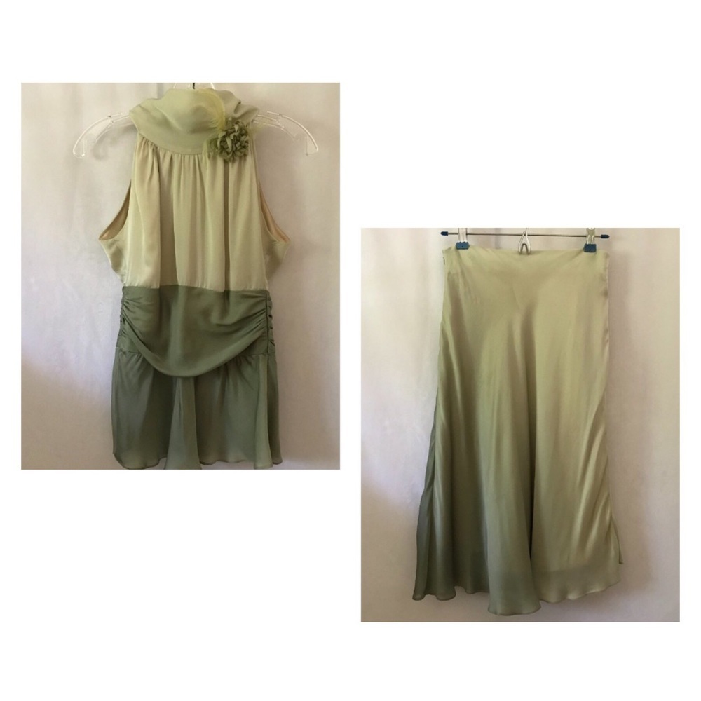 Luly Yang Pistachio Green Silk Two-Piece Skirt Set